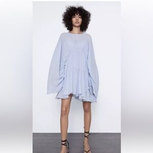 ZARA WOMAN SS20 LIGHT BLUE DRAPED PLEATED DRESS REF: 7521/108